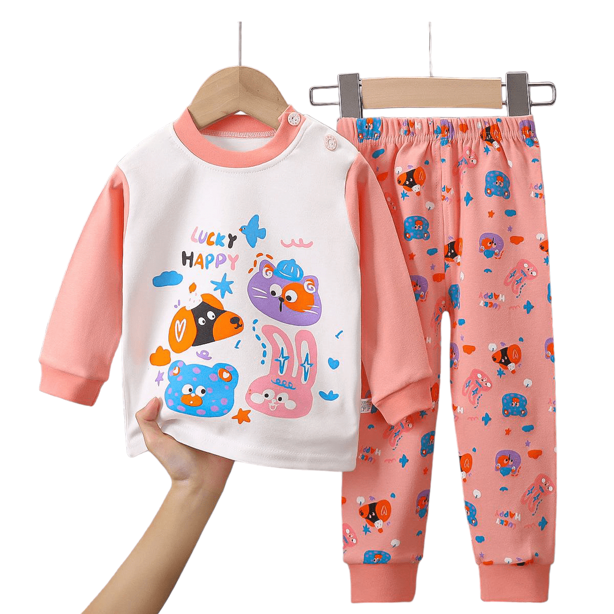 CONJUNTO PIJAMA LARGA ALGODON NIÑA ANIMALITOS BEBES MANGA LARGA - 1