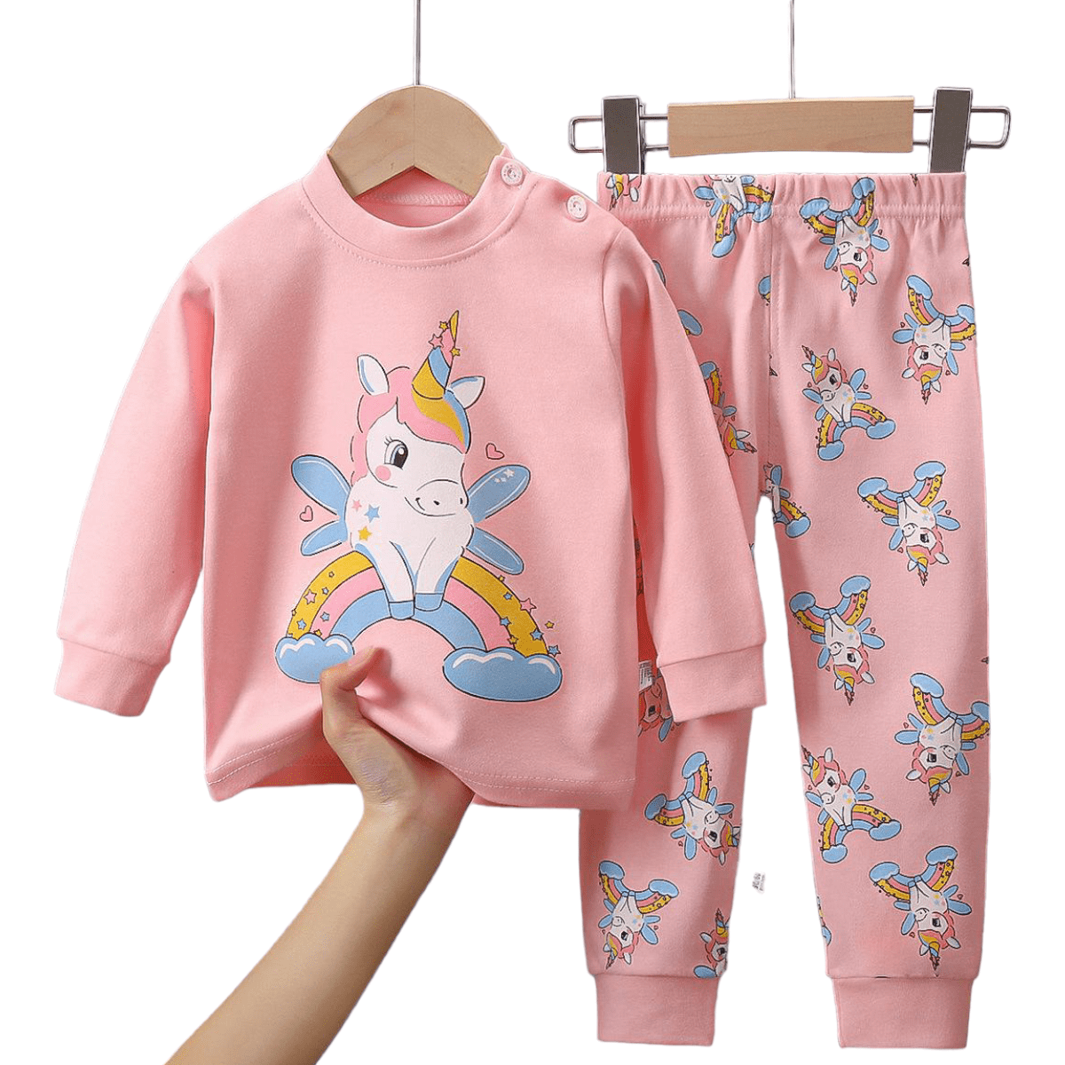 CONJUNTO PIJAMA LARGA ALGODON NIÑA ROSADO UNICORNIO BEBES MANGA LARGA - 1