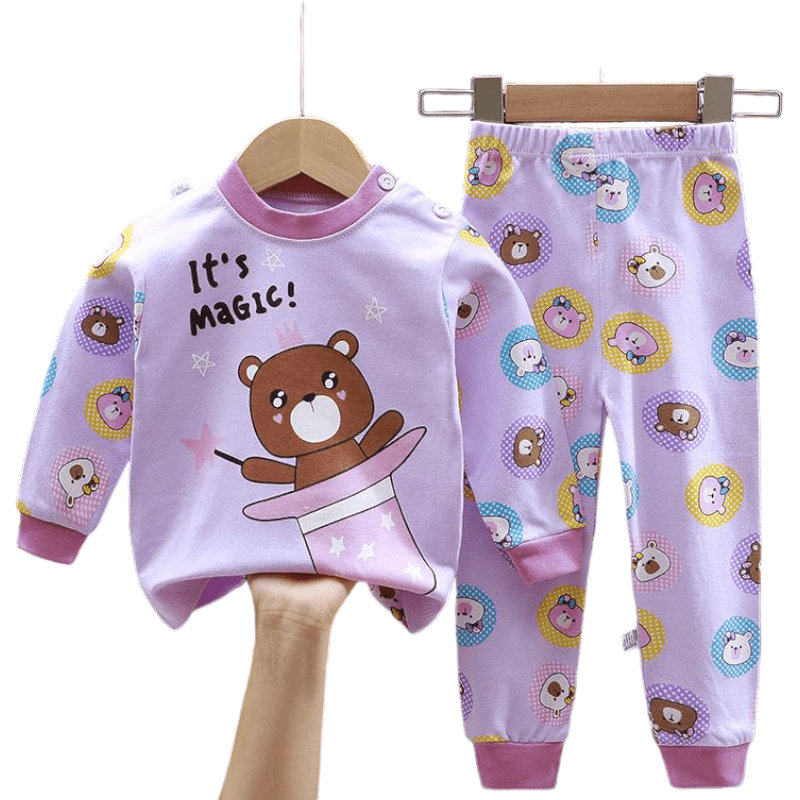 CONJUNTO PIJAMA LARGA ALGODON NIÑA MORADO OSITA BEBES MANGA LARGA - 1
