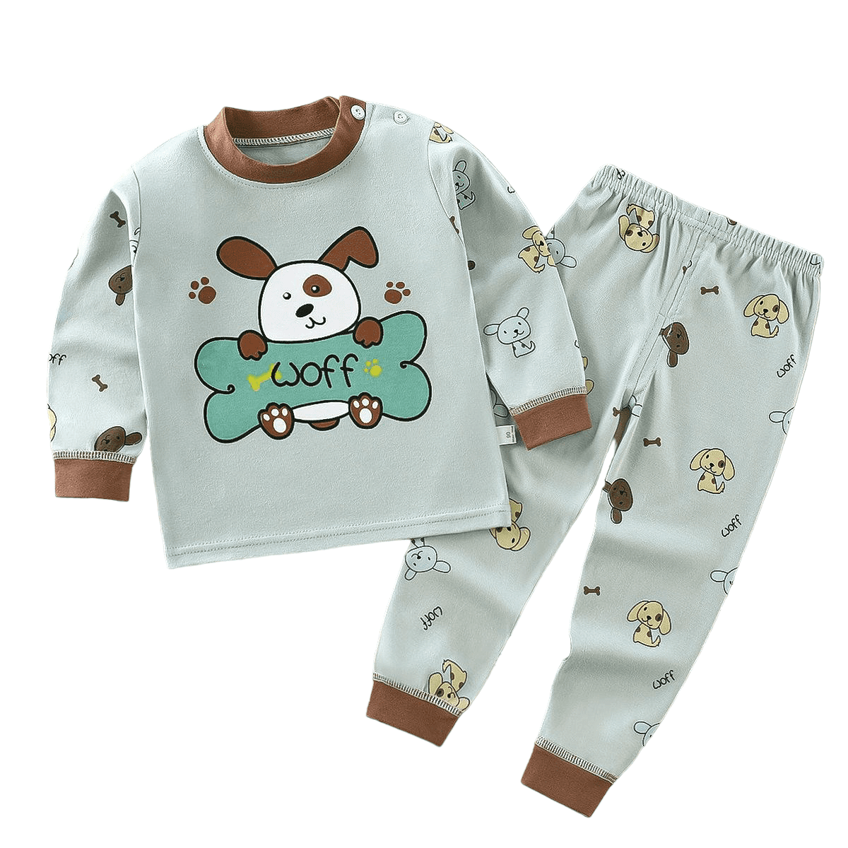 CONJUNTO PIJAMA LARGA ALGODON NIÑO ESMERALDA PERRITO BEBES MANGA LARGA - 1