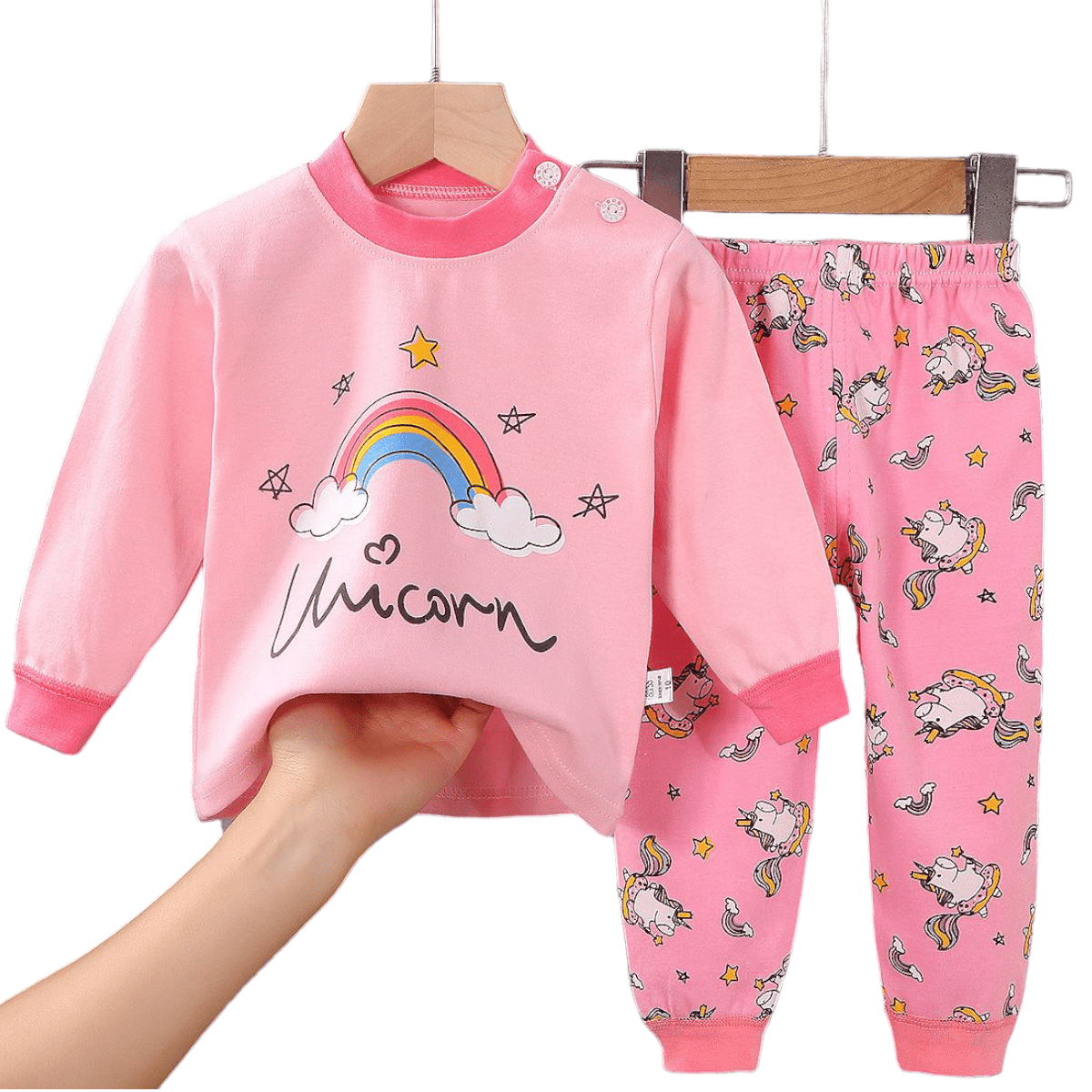 CONJUNTO PIJAMA LARGA ALGODON NIÑA ROSADO ARCOIRIS BEBES MANGA LARGA - 1