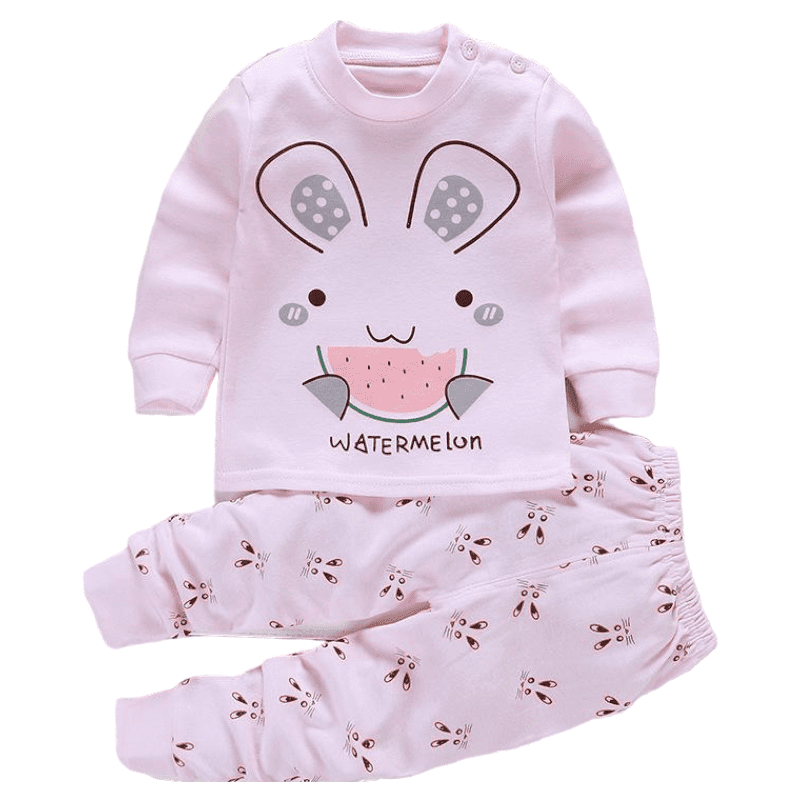 CONJUNTO PIJAMA LARGA ALGODON NIÑA ROSADO CONEJITA CON SANDIA BEBES MANGA LARGA - 1