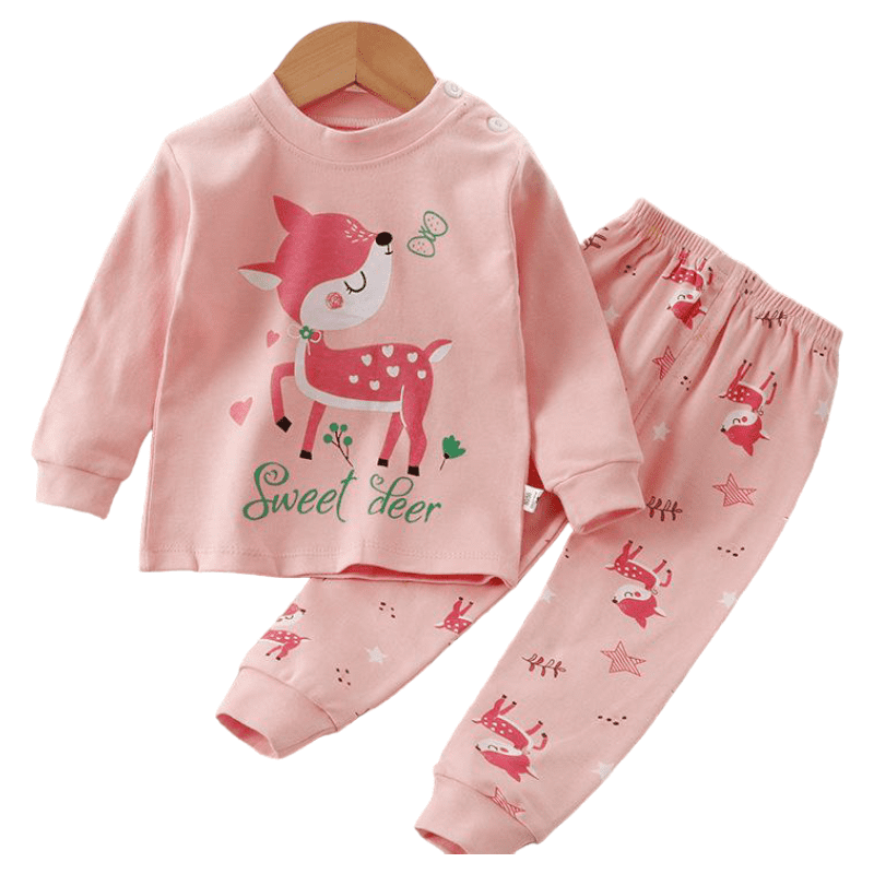 CONJUNTO PIJAMA LARGA ALGODON NIÑA VENADITA BEBES MANGA LARGA - 1