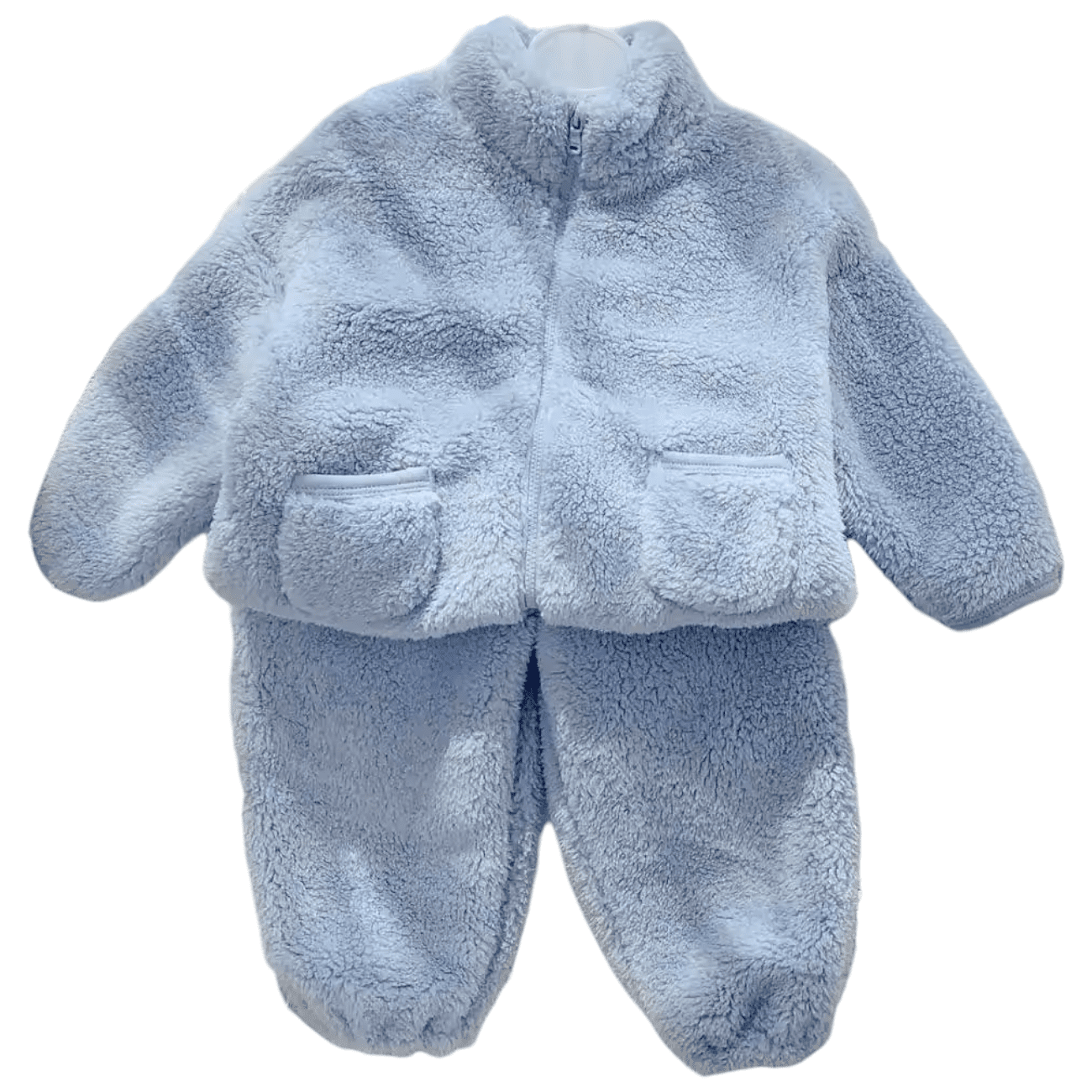 CONJUNTO LARGO NIÑO AZUL POLERON PANTALON PELUDITOS BEBES - 1