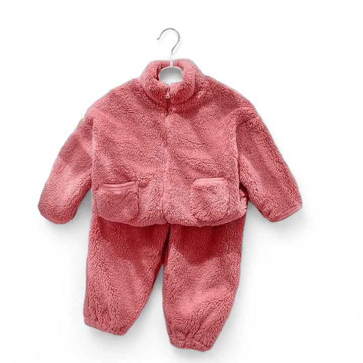 CONJUNTO LARGO NIÑA ROSADO POLERON PANTALON PELUDITOS BEBES - 1