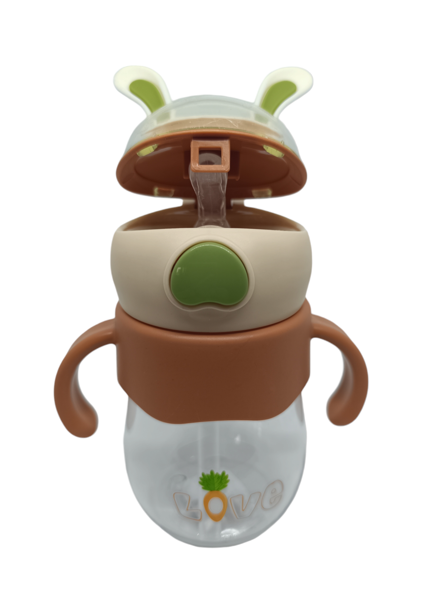 VASO CONEJITO ANTIDERRAME CON BOMBILLA Y ASAS BEBÉ 350ML 6M+ CHOCOLATE - 2