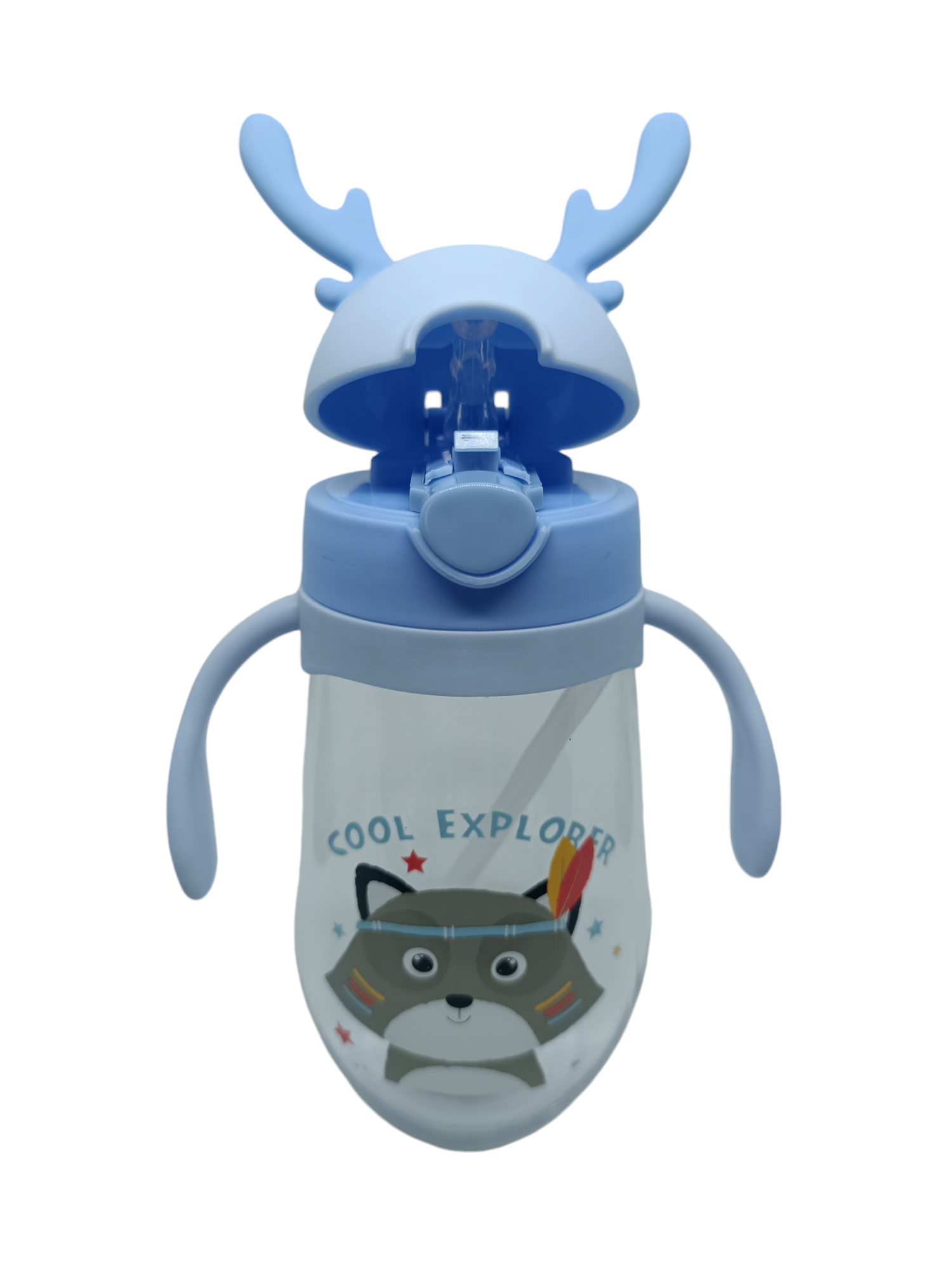 VASO MAPACHE ANTIDERRAME CON BOMBILLA Y ASAS BEBÉ 580ML 6M+ AZUL BEBE - 2
