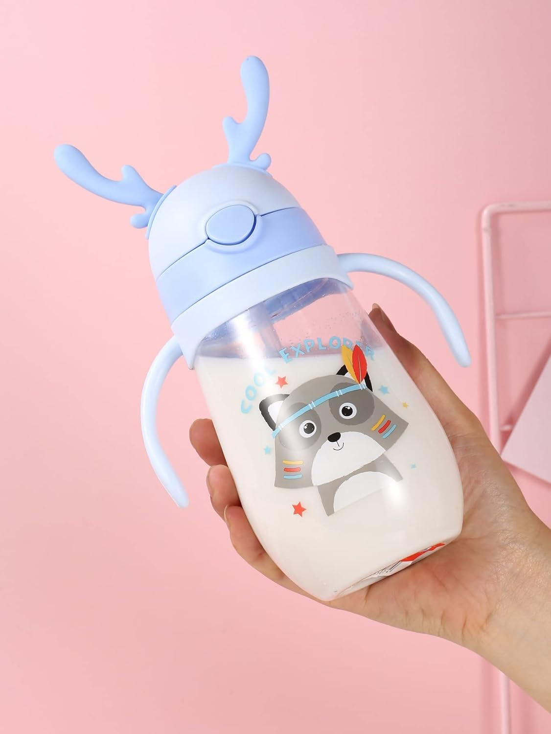 VASO MAPACHE ANTIDERRAME CON BOMBILLA Y ASAS BEBÉ 580ML 6M+ AZUL BEBE - 5