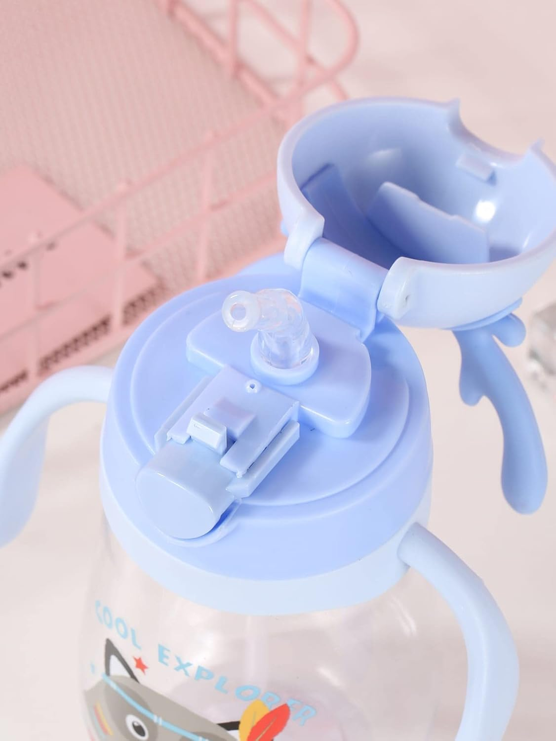 VASO MAPACHE ANTIDERRAME CON BOMBILLA Y ASAS BEBÉ 580ML 6M+ AZUL BEBE - 6