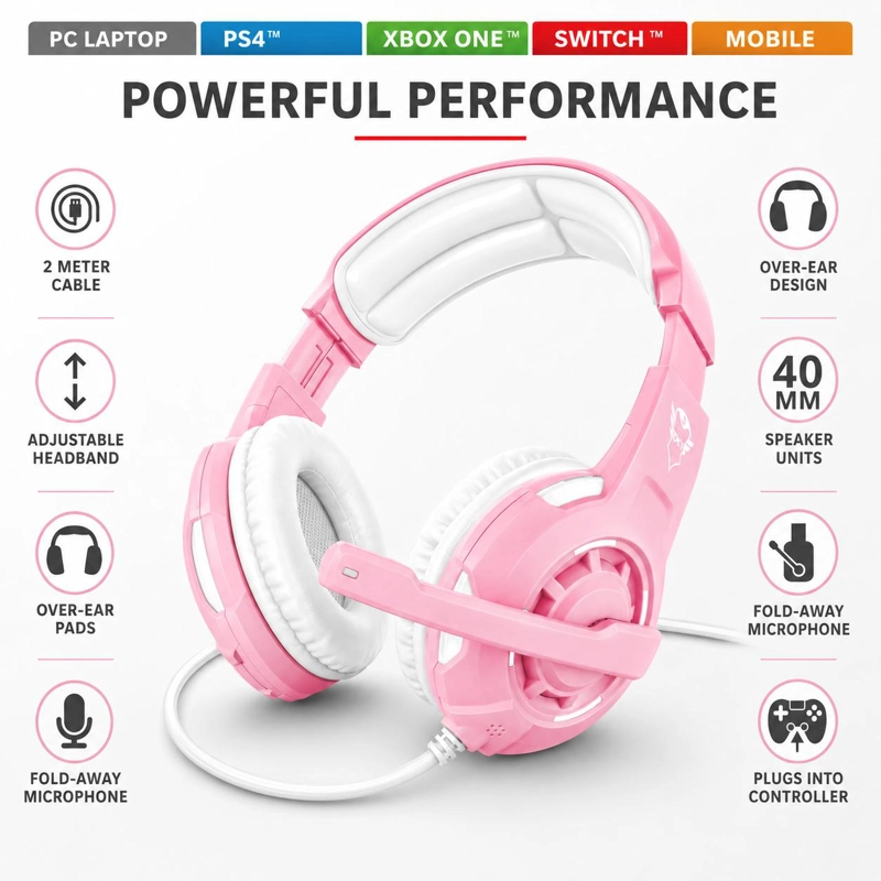 AUDÍFONOS GAMER TRUST HEADSET GXT310 RADIUS MULTIPLATAFORMA ROSADO - 9