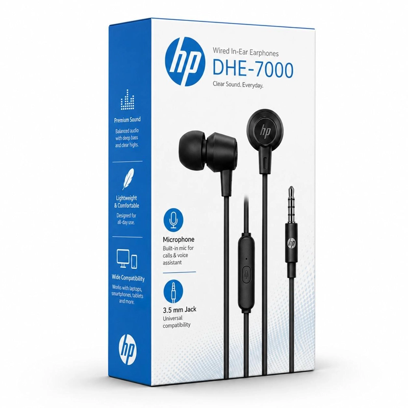 AUDÍFONOS HP IN EAR MANOS LIBRES DHE-7000 NEGRO MATTE - 1