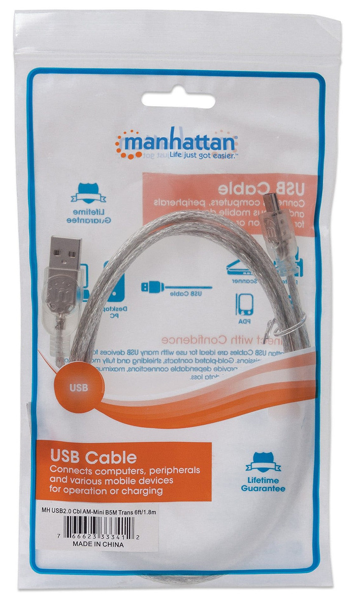 CABLE DE DATOS MINI USB PROFESIONAL 1.8M MANHATTAN 5PINES V3 - 5