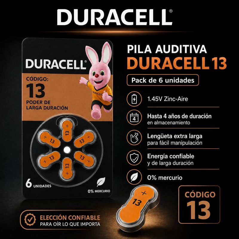 PILA DURACELL 13 DE AUDIOLOGIA DE LARGA DURACION (PACK DE 6) - 4