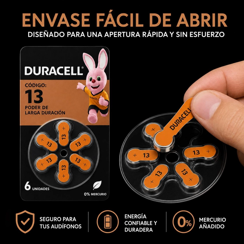 PILA DURACELL 13 DE AUDIOLOGIA DE LARGA DURACION (PACK DE 6) - 5
