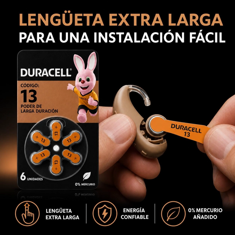 PILA DURACELL 13 DE AUDIOLOGIA DE LARGA DURACION (PACK DE 6) - 6