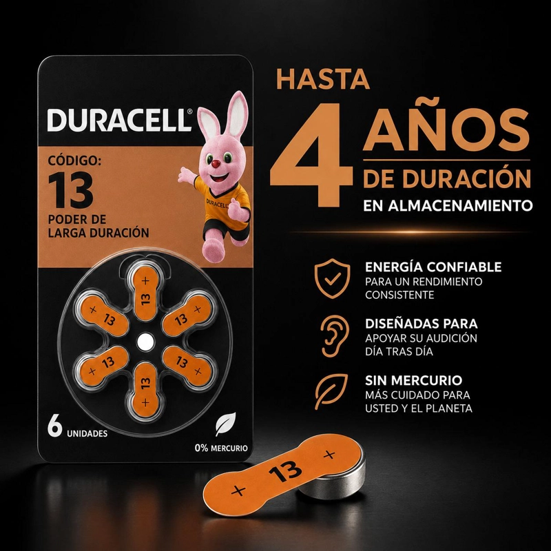 PILA DURACELL 13 DE AUDIOLOGIA DE LARGA DURACION (PACK DE 6) - 7