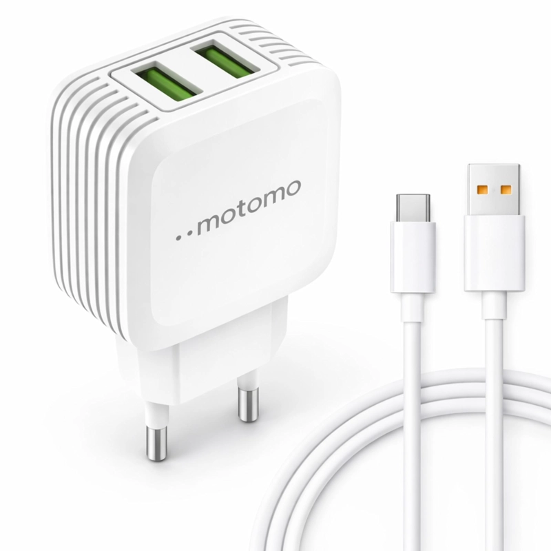 MOTOMO CARGADOR MOTOMO DUAL USB 12W CON CABLE TIPO C DE 1M SEC