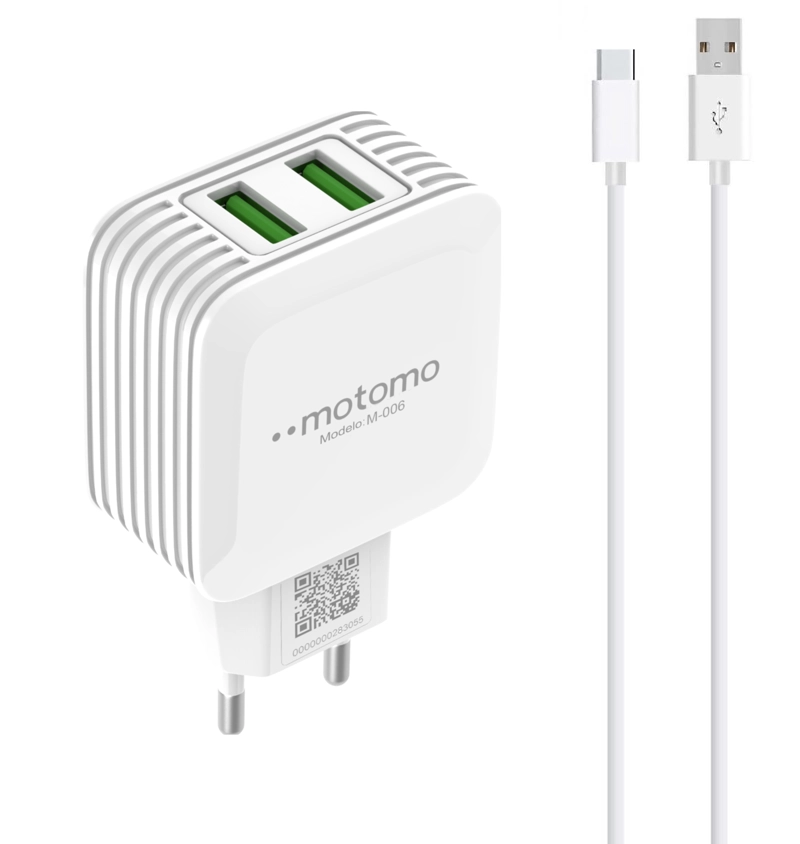 CARGADOR MOTOMO DUAL USB 12W CON CABLE TIPO C DE 1M SEC - 8