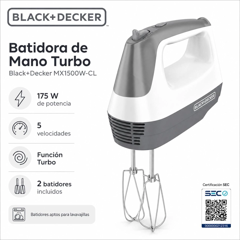 BATIDORA BLACK & DECKER MX1500W-CL MANO TURBO - 7