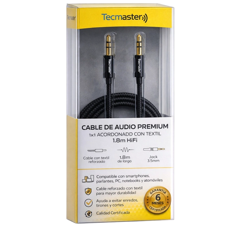 CABLE DE AUDIO PREMIUM 1X1 ACORDONADO CON TEXTIL 1.8M HIFI - 7