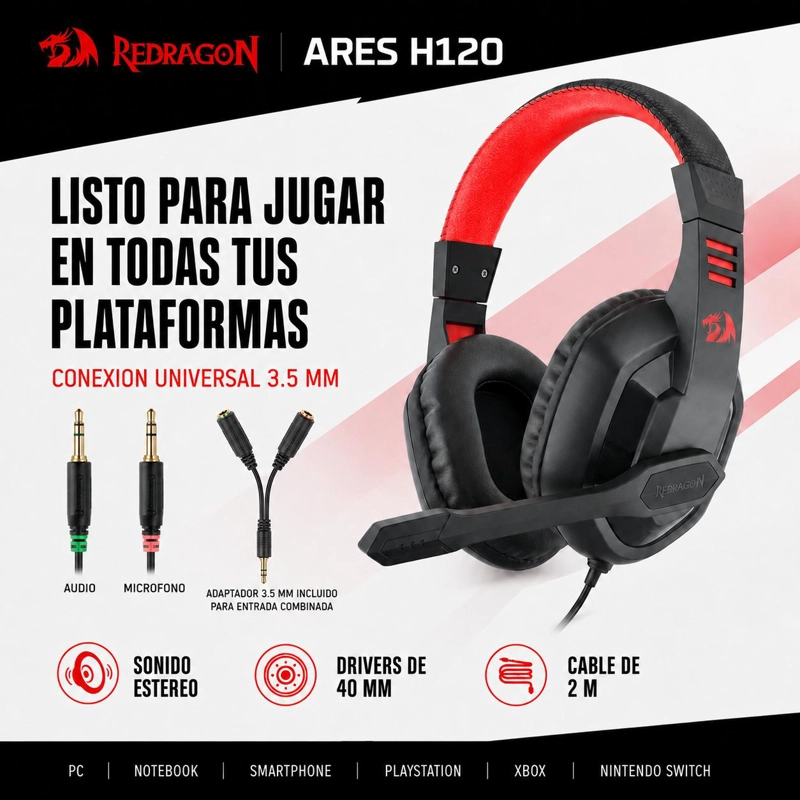 AUDÍFONOS GAMER REDRAGON H120 ARES EDITION MULTIPLATAFORMA - 7