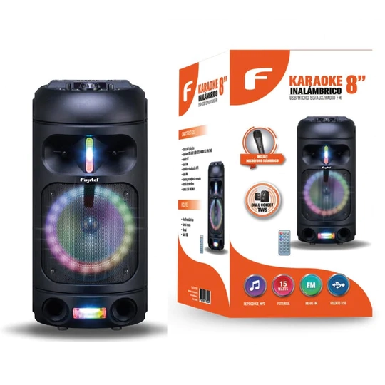 PARLANTE KARAOKE BT RGB CON MICROFONO RECARGABLE FUJITEL 802 - 7