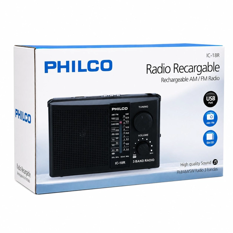 RADIO PHILCO 18R AM / FM MULTIBANDAS RECARGABLE A PILAS Y CORRIENTE - 7
