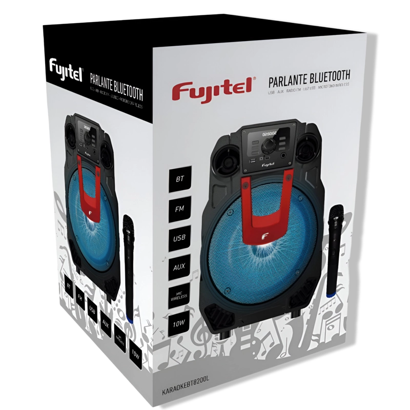 PARLANTE BLUETOOTH FUJITEL KARAOKE CON MICRÓFONO INALÁMBRICO BT8L RECARGABLE - 6