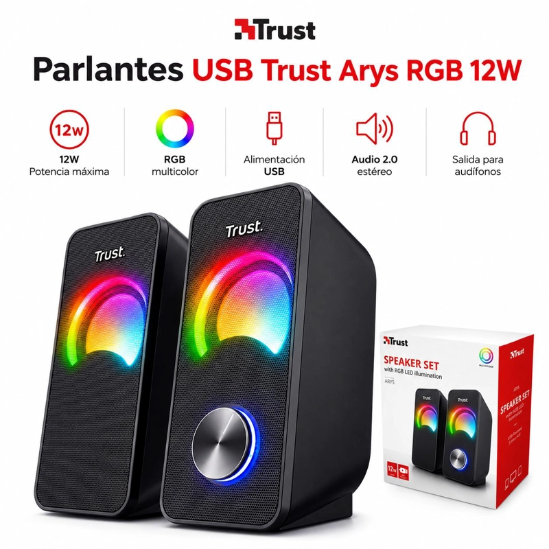 PARLANTES USB CON LUCES RGB DE 12W DE ESCRITORIO TRUST ARYS - 7