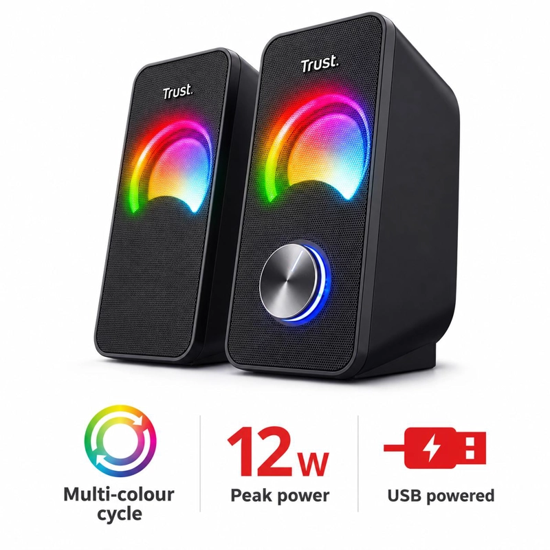 PARLANTES USB CON LUCES RGB DE 12W DE ESCRITORIO TRUST ARYS - 9