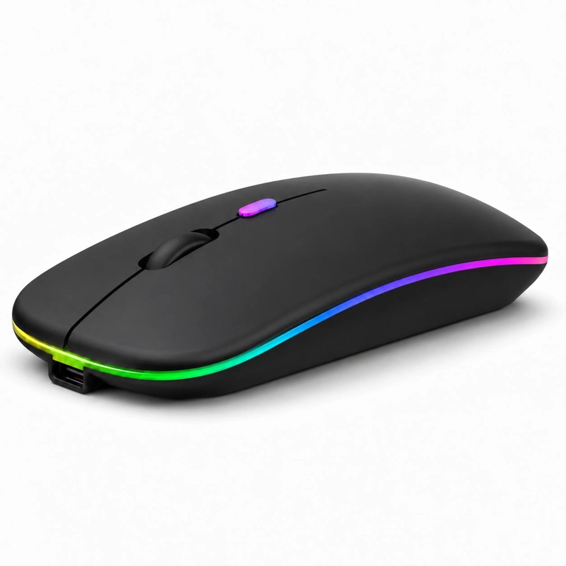 MOUSE INALÁMBRICO TECMASTER DUAL BLUETOOTH + USB 2G RECARGABLE RGB BK 100516-BLACK - 2