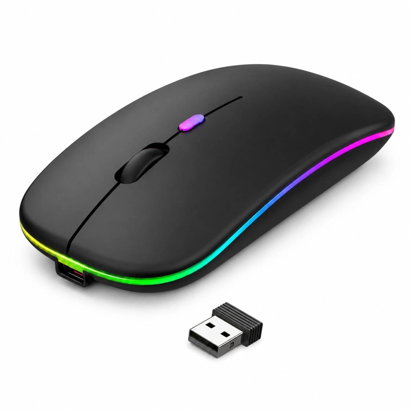 MOUSE INALÁMBRICO TECMASTER DUAL BLUETOOTH + USB 2G RECARGABLE RGB BK 100516-BLACK - 5