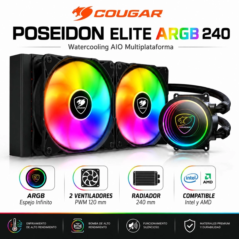 REFRIGERACION LIQUIDA COUGAR 240 FULL ARGB MULTIPLATAFORMAS - 6