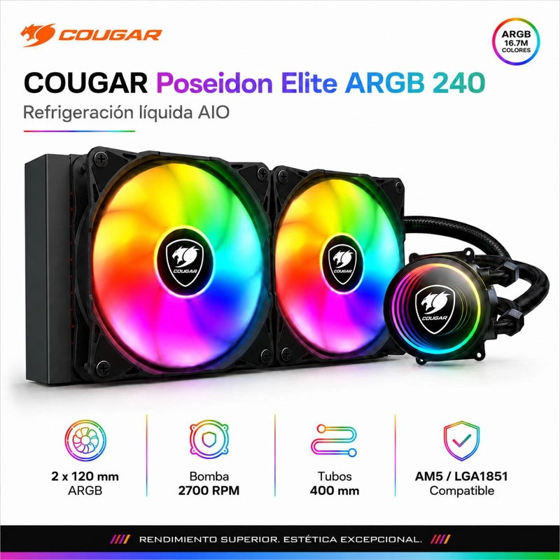 REFRIGERACION LIQUIDA COUGAR 240 FULL ARGB MULTIPLATAFORMAS - 7