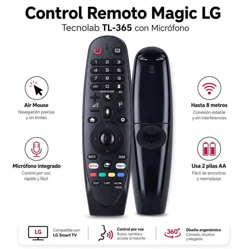 CONTROL REMOTO TECNOLAB LG SMART TV MAGIC CON MICRÓFONO TL-365 - 6