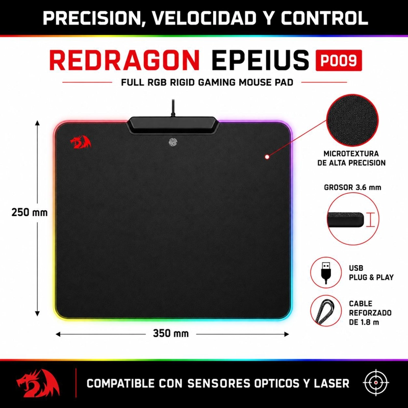 MOUSE PAD REDRAGON FULL RGB ALTO CONTRASTE EPEIUS P009 - 8