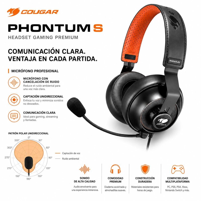 AUDÍFONOS GAMER COUGAR HEADSET PHONTUM S MULTIPLATAFORMA CONECTOR 53MM - 7