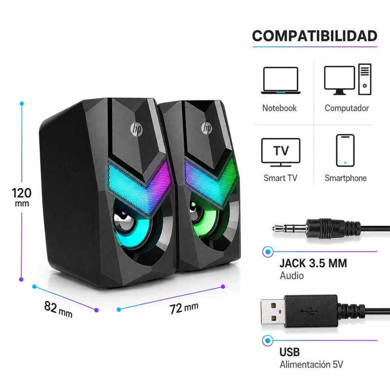 PARLANTE USB HP MULTIMEDIA CON ILUMINACION RGB DHE-6000 - 5