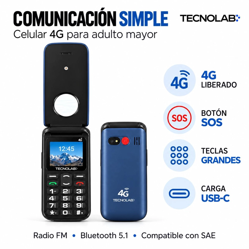 CELULAR ADULTO MAYOR 4G TIPO ALMEJA LIBERADO BOTON SOS AZUL - 7
