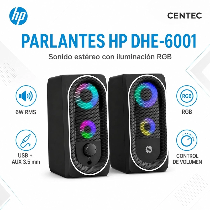 PARLANTE HP DHE-6001 USB 6W ESTÉREO CON ILUMINACIÓN RGB - 6