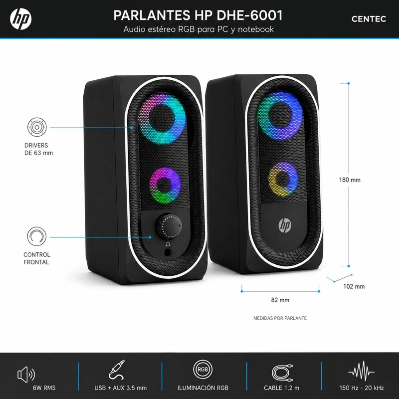 PARLANTE HP DHE-6001 USB 6W ESTÉREO CON ILUMINACIÓN RGB - 7