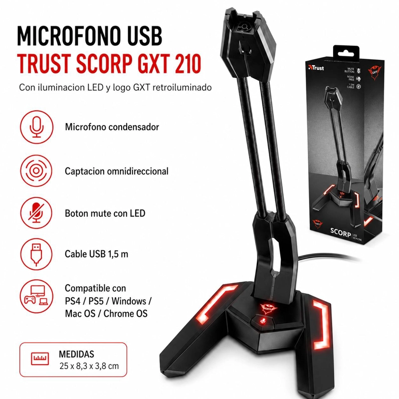 MICROFONO TRUST 20688 USB CONDENSADOR SCORP GXT 210 MULTIPLATAFORMAS - 7