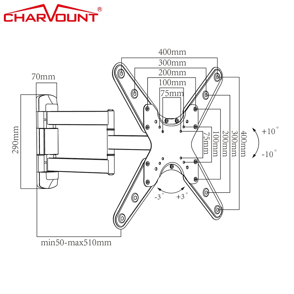 SOPORTE TV CON BRAZO REFORZADO DE ACERO 26' A 55' UNIVERSAL - 9