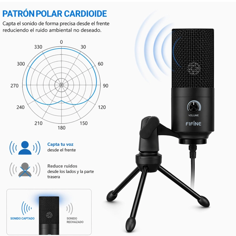 MICRÓFONO FIFINE K669B CONDENSADOR USB MULTIPLATAFORMAS K PRO - 6
