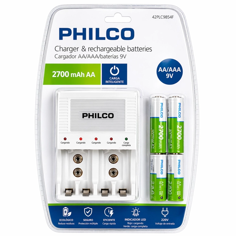 CARGADOR DE PILAS AA/AAA PHILCO UNICO RECARGABLES 1200 MAH - 4