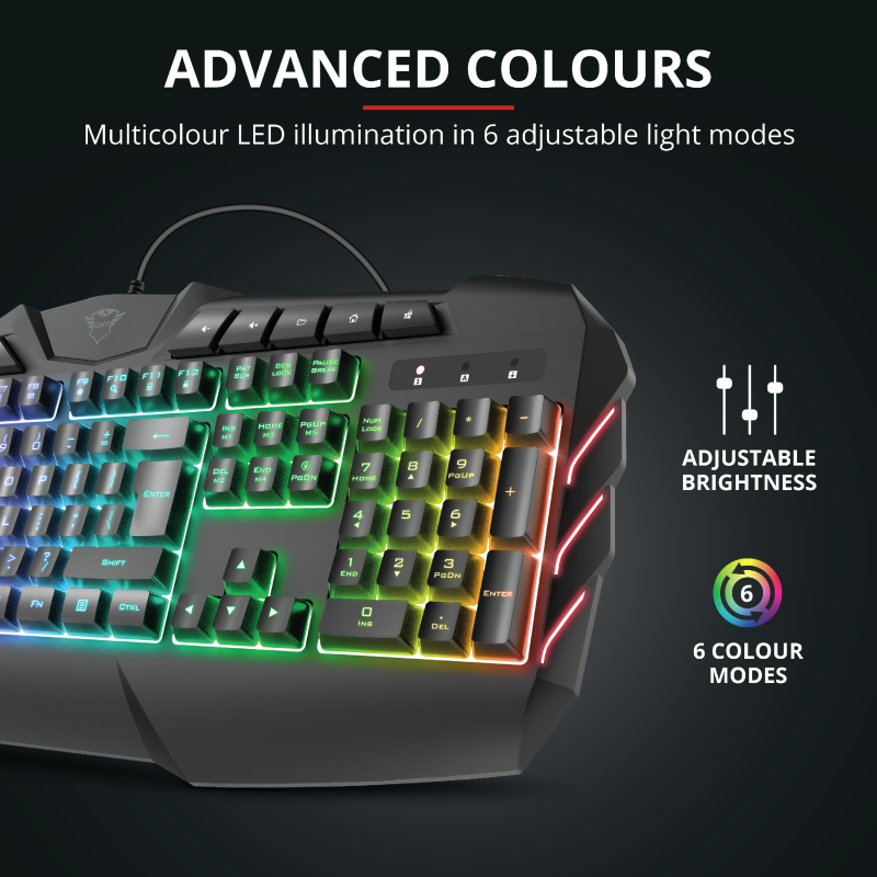 TECLADO GAMER UNIVERSAL TRUST GXT 881 MULTIMEDIA ODYSS FULL RGB HYBRIDO - 6