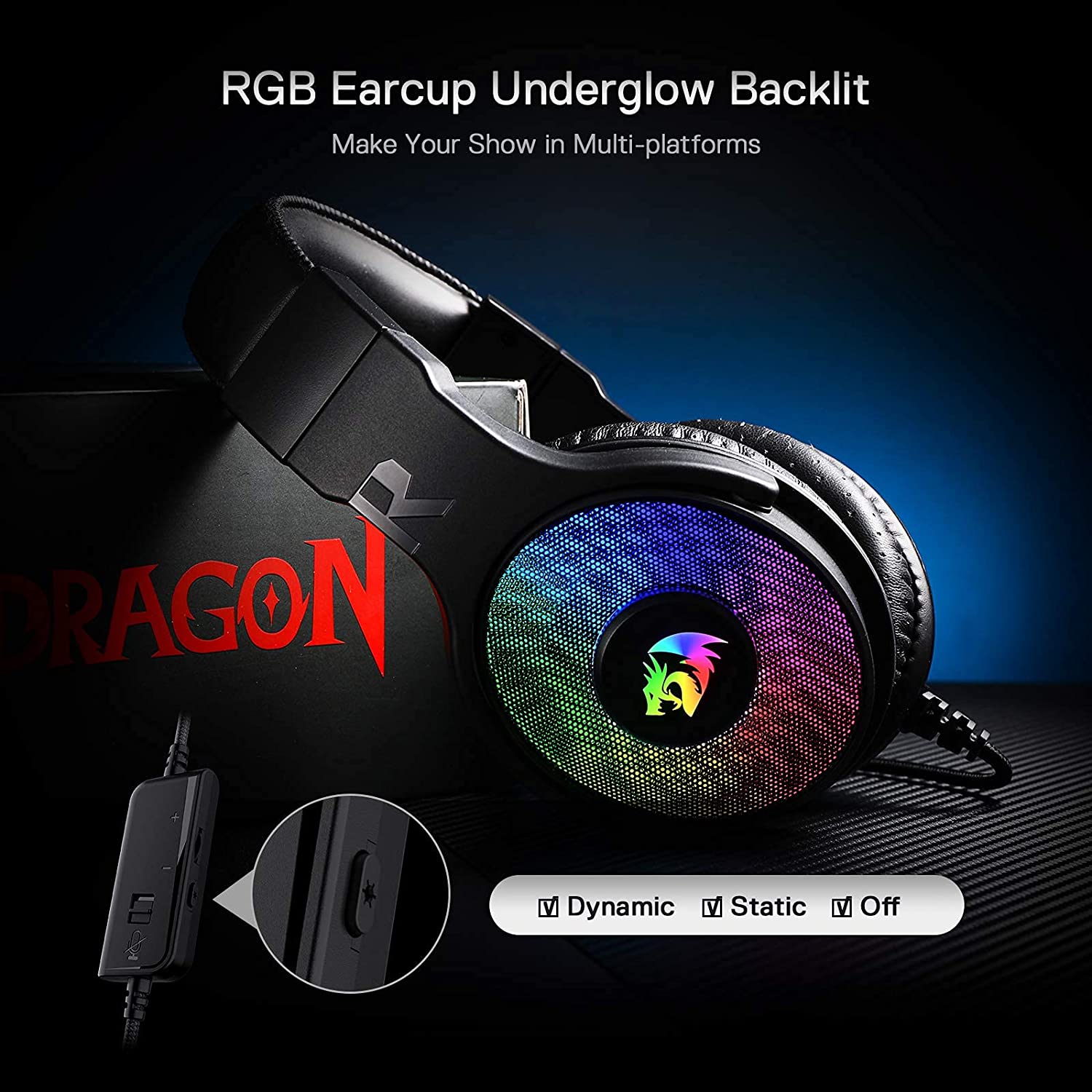 AUDÍFONOS REDRAGON H350RGB USB PANDORA AUDIO 7.1 ENVOLVENTE MULTIPLATAFORMA - 3