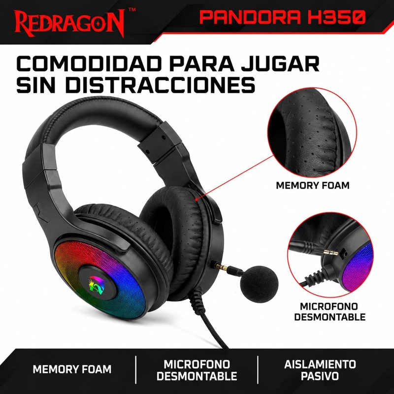 AUDÍFONOS REDRAGON H350RGB USB PANDORA AUDIO 7.1 ENVOLVENTE MULTIPLATAFORMA - 5