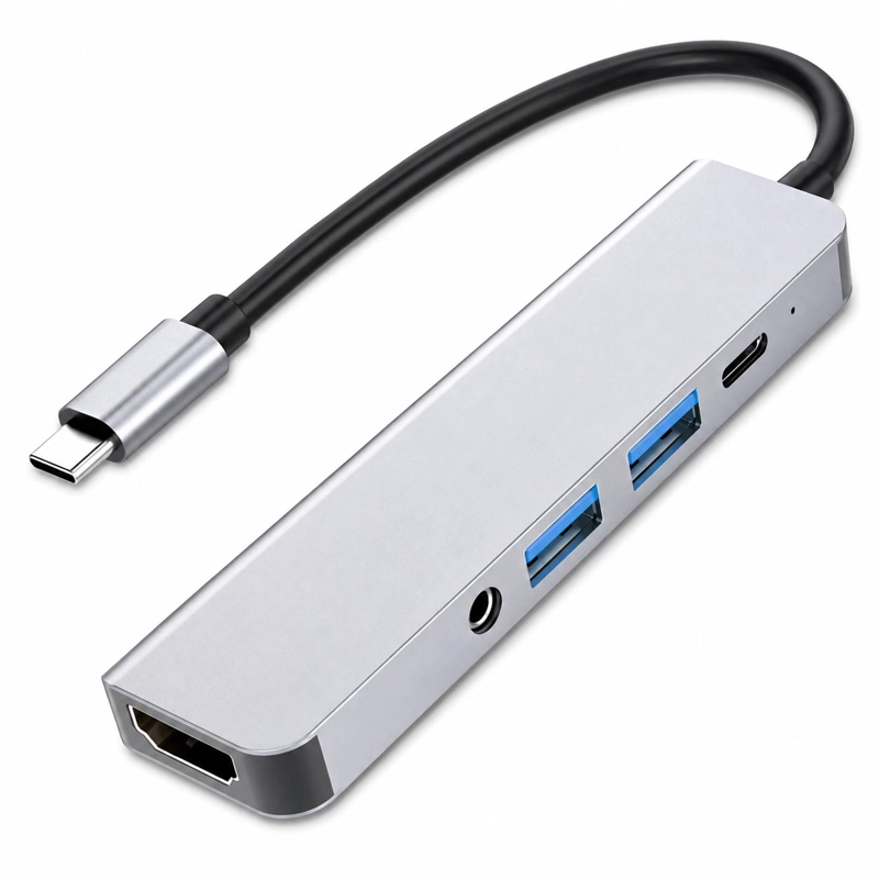 ADAPTADOR HUB USB-C MULTIPUERTOS 5 EN 1 (HDMI, JACK, USB, USB C) GTC - 3