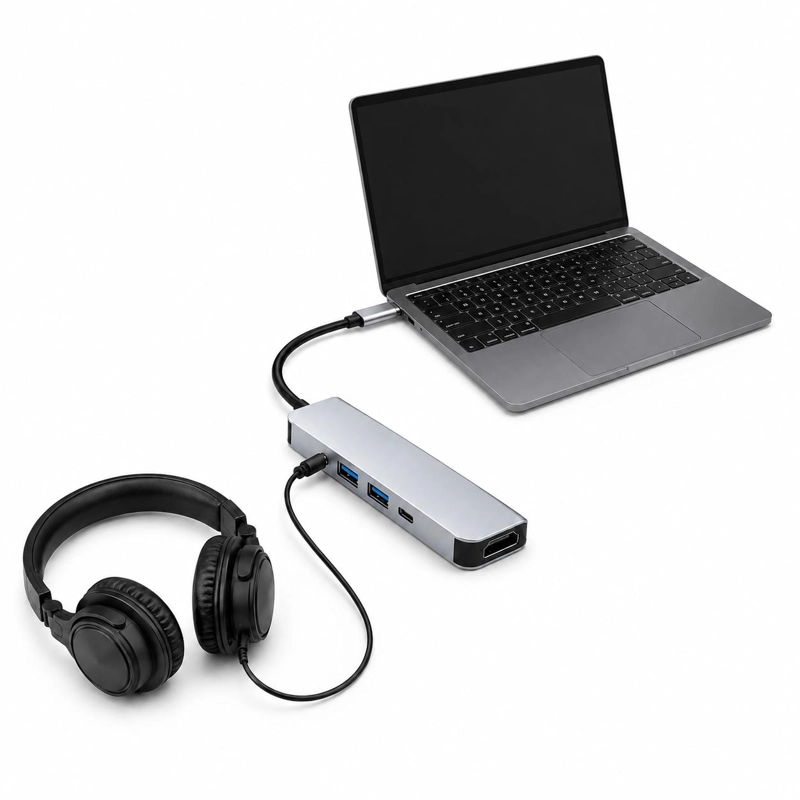 ADAPTADOR HUB USB-C MULTIPUERTOS 5 EN 1 (HDMI, JACK, USB, USB C) GTC - 4